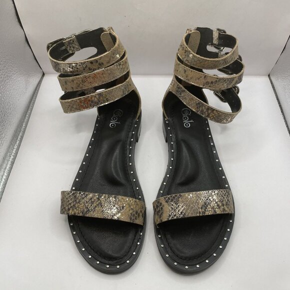 GOLO BAHAH TRIPLE ANKLE STRAP SANDAL IN MIRROR WASH SNAKE NATURAL size 7.5 - Picture 8 of 8